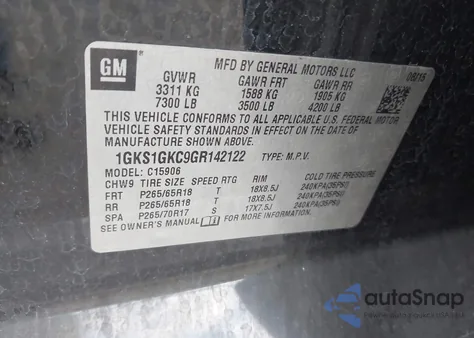 2016 GMC Yukon Xl Slt from USA, damaged, VIN 1GKS1GKC9GR142122